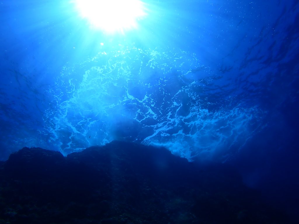 ギラギラと輝く太陽の中 水中では シーマックスダイビングクラブ沖縄